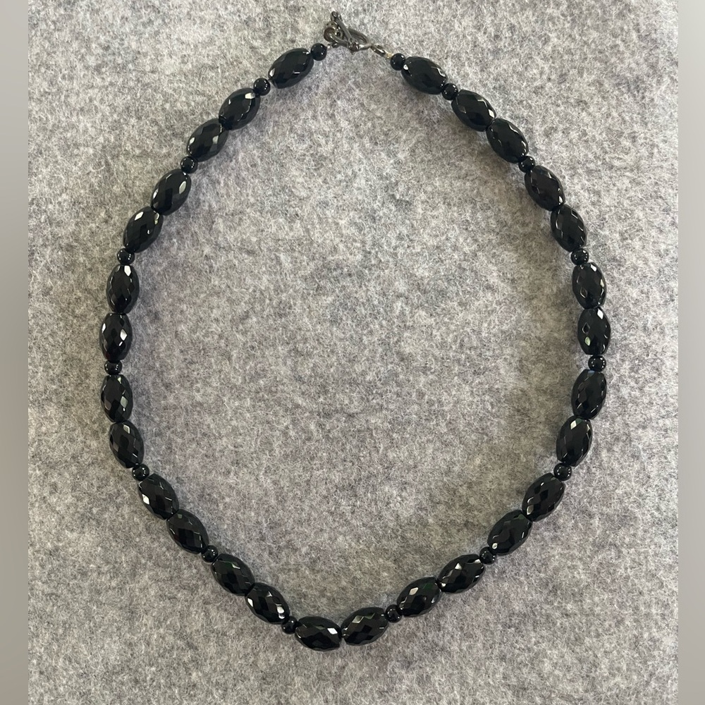 Handmade Black Onyx Beaded Necklace 17”